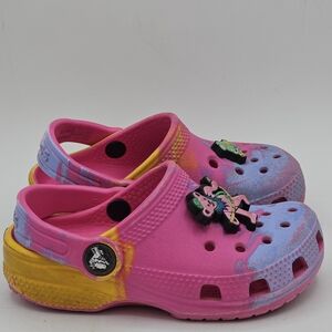 Croc Tiedye Design Ccllassic Clogs Size 8 With Greatful Dead Bear & Frog Jibitz
